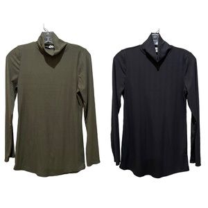 Lovely Melody Ribbed Long Sleeve Turtleneck Shirts Black and Green Bundle Small
